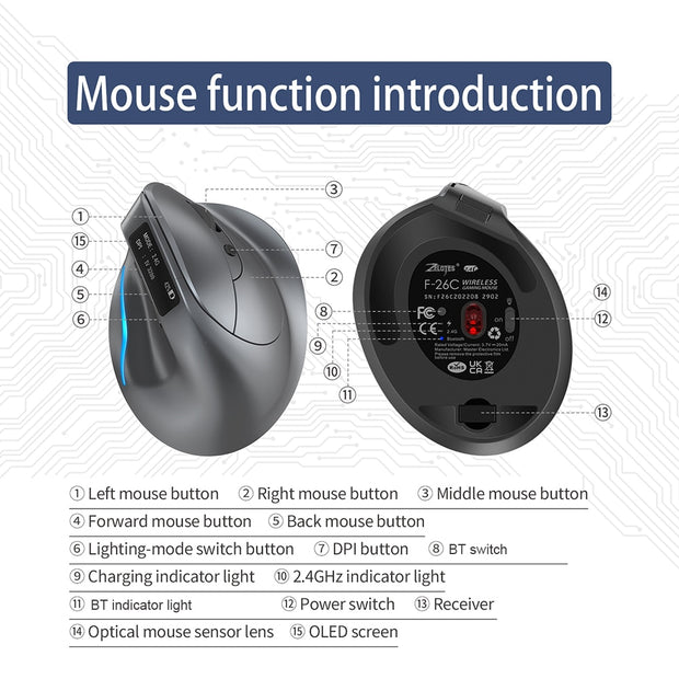 8 Buttons Rechargeable Vertical Mouse